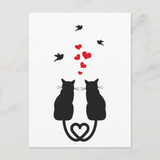Katzen in Liebe mit Herzen und Vögeln Postkarte