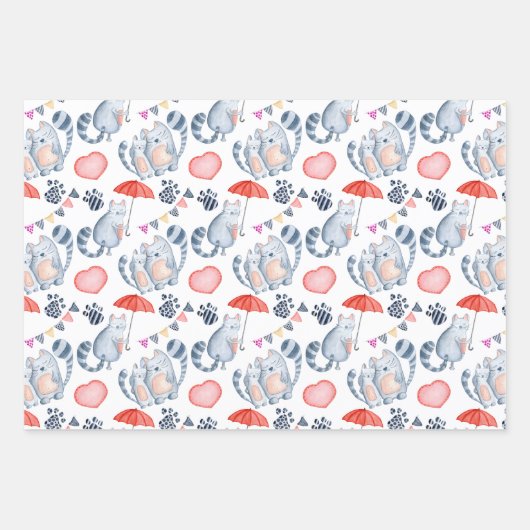 Katzen in Liebe Muster Jeder Anlass Geschenkpapier Set (Vorderseite)
