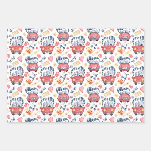 Katzen in Liebe Muster Jeder Anlass Geschenkpapier Set (Vorderseite 3)