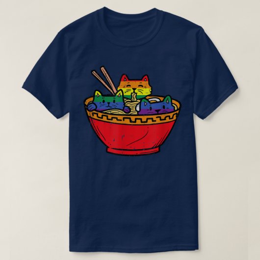 Katzen in Ramen Anime Food LGBTQ Rainbow Flag Gay T-Shirt (Design vorne)
