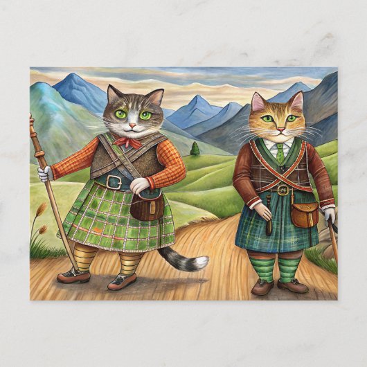 Katzen in Schottland Feiertagspostkarte (Vorderseite)