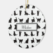 Katzen in schwarzer Silhouette mit Name + Foto Wei Keramik Ornament (Links)