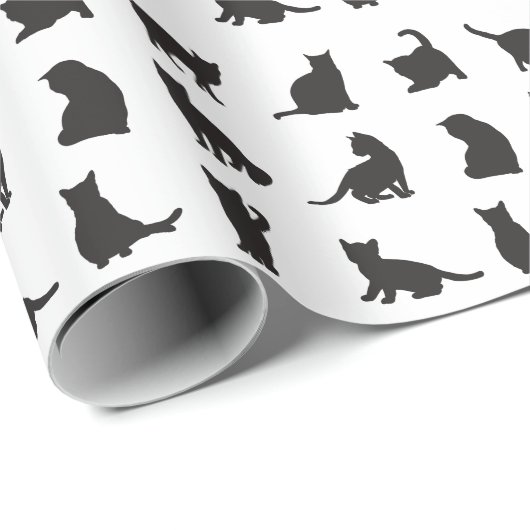 Katzen in Schwarzer Silhouette Muster Tier Geschenkpapier (Rolleneckpunkt)