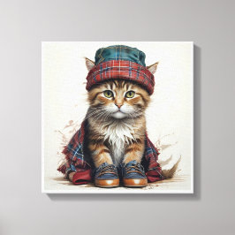 Katzen in Scottish Disguise - charmante Katzen Leinwanddruck
