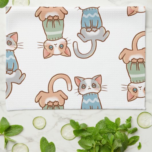 Katzen in Sweatshühnern Herbst Kätzchen Niedlich K Geschirrtuch (Gefaltet)