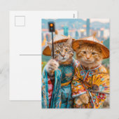 Katzen in traditionellen chinesischen Outfits Feiertagspostkarte (Vorne/Hinten)