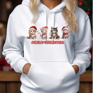 Katzen in Weihnachtsmannmützen und Lichtern Fröhli Hoodie