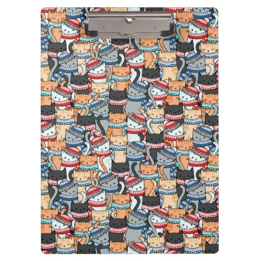 Katzen in Winterskarven und Hats-Muster Klemmbrett (Vorderseite)