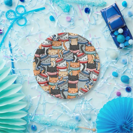 Katzen in Winterskarven und Hats-Muster Pappteller (Party)