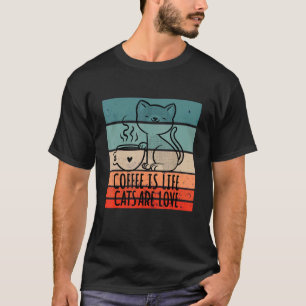 Katzen Kaffee Leben Liebe Tasse Dampf Herz gemütli T-Shirt