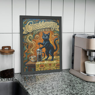 Katzen-Kaffee-Liebhaber-Wandkunst-Druckposter Poster