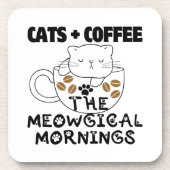 Katzen + Kaffee = Meowgical mornings.w Getränkeuntersetzer (Vorderseite)
