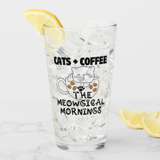 Katzen + Kaffee = Meowgical mornings.w Glas (Vorderseite Ice)