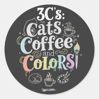 Katzen Kaffee und Farben Runder Aufkleber