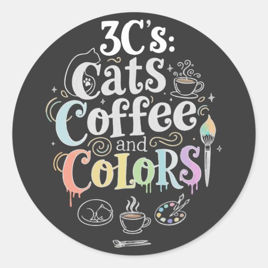 Katzen Kaffee und Farben Runder Aufkleber (Vorderseite)
