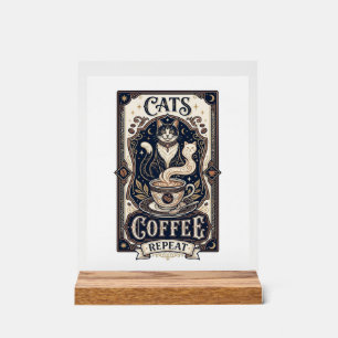 Katzen Kaffee Wiederholung Katze Kaffee Vintage Ve Acrylschild