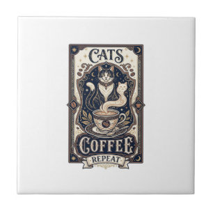 Katzen Kaffee Wiederholung Katze Kaffee Vintage Ve Fliese