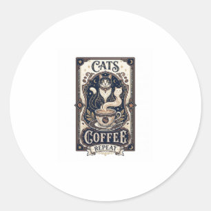 Katzen Kaffee Wiederholung Katze Kaffee Vintage Ve Runder Aufkleber