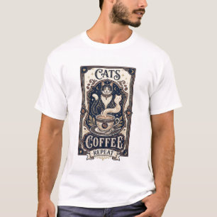 Katzen Kaffee Wiederholung Katze Kaffee Vintage Ve T-Shirt