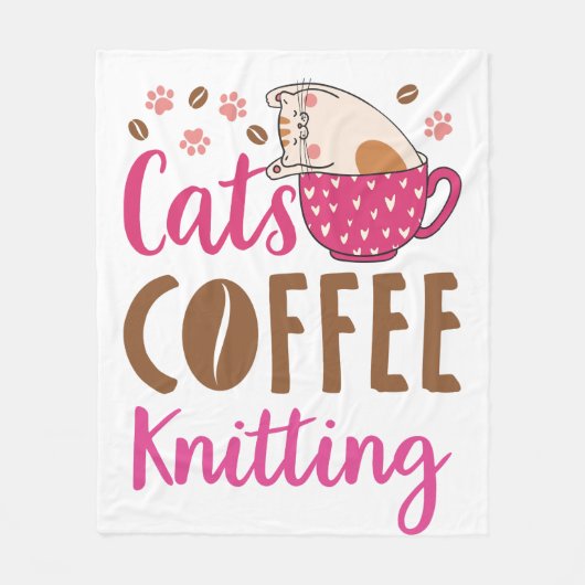 Katzen Kaffeeknitter Fleecedecke (Vorderseite)