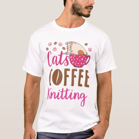 Katzen Kaffeeknitter T-Shirt (Vorderseite)