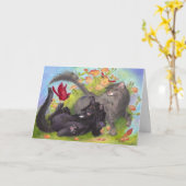 Katzen, Kardinäle und Rosen/erhalten wohle Karte (Gelbe Blume)