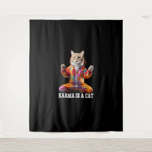 Katzen, Karma ist eine Katze, Yoga Sportkatze Wandteppich