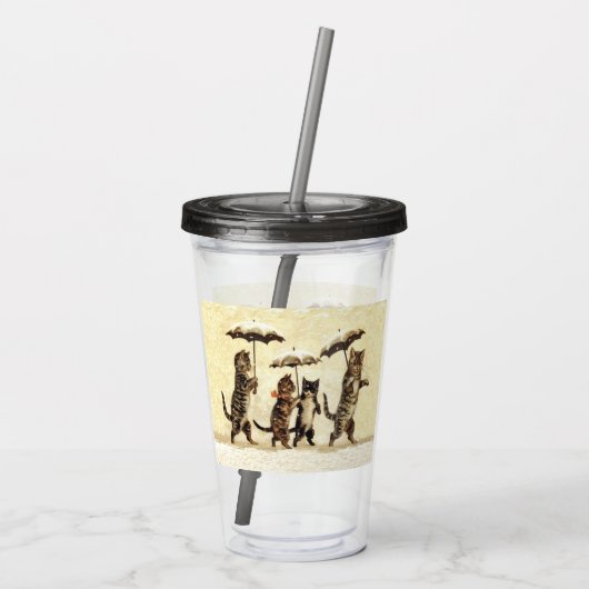 Katzen Kätzchen Spaziergang mit Schneebesen gelb Acryltrinkbecher (Rückseite)