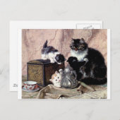 Katzen Kätzchen spielen Tee-Party antikes Gemälde Postkarte (Vorne/Hinten)