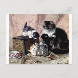 Katzen Kätzchen spielen Tee-Party antikes Gemälde Postkarte