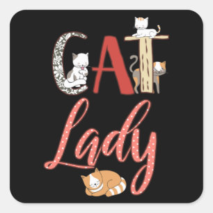 Katzen - Katze Lady Cat Lover Quadratischer Aufkleber