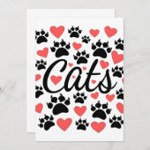 Katzen Klauen und rote Herzen Einladung (Vorne/Hinten)