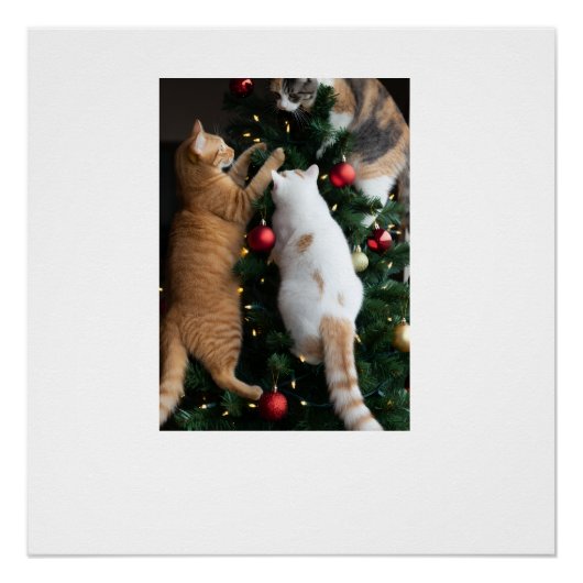 Katzen klettern im Weihnachtsbaum Poster (Vorderseite)