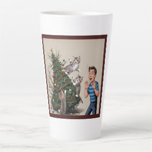 Katzen klettern und stürzen den Baum über Milchtasse