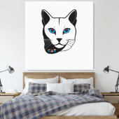 Katzen Kopf in Schwarz-Weiß Blaue Augen + Text Leinwanddruck (Insitu (Schlafzimmer))