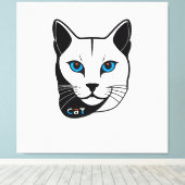 Katzen Kopf in Schwarz-Weiß Blaue Augen + Text Leinwanddruck (Insitu (Holzboden))