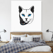 Katzen Kopf in Schwarz-Weiß Blaue Augen + Text Leinwanddruck (Insitu (Schlafzimmer))