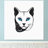 Katzen Kopf in Schwarz-Weiß Blaue Augen + Text Leinwanddruck (Insitu (Holzboden))