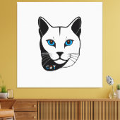 Katzen Kopf in Schwarz-Weiß Blaue Augen + Text Leinwanddruck (Insitu (Wohnzimmer))