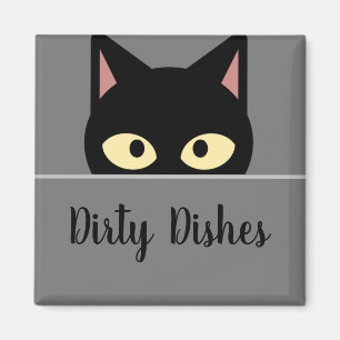 Katzen-Küchendekor' Schwarze Katze Schmutzige Tell Magnet