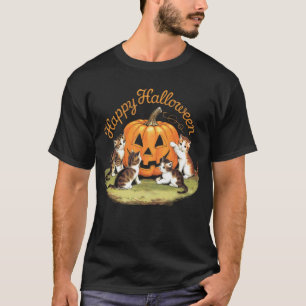 Katzen-Kürbis-Vintage-Halloween-Blumen-Unheimliche T-Shirt