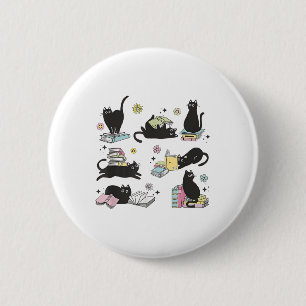 Katzen Lesen von Büchern Shirt Katze Lover Kitten Button