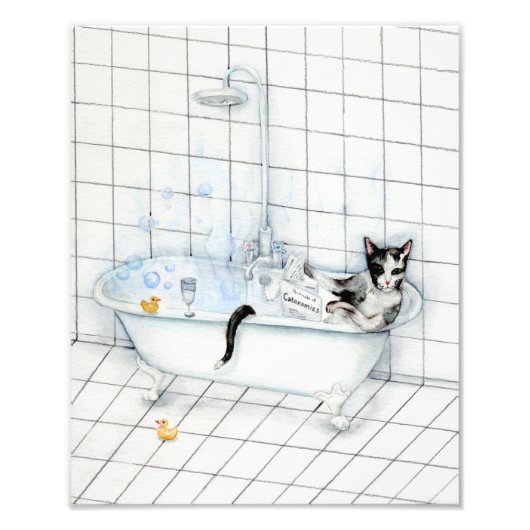 Katzen lesen Zeitung in der Badewanne. Fotodruck (Vorne)
