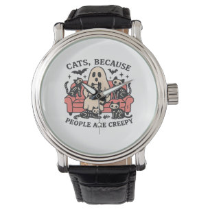 Katzen Leute sind gruselig Skelett Halloween T-Shi Armbanduhr