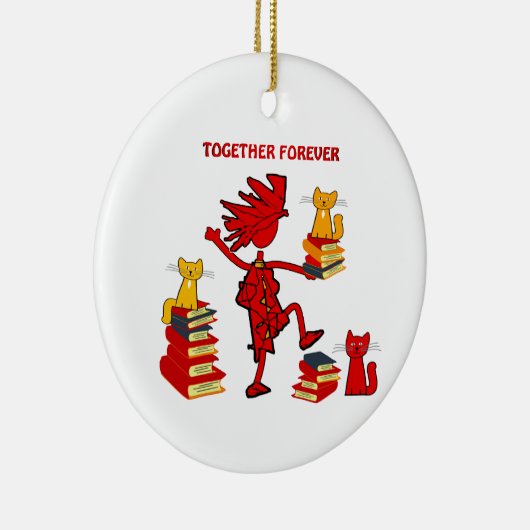 Katzen Liebe Bücher Keramik Ornament (Rechts)