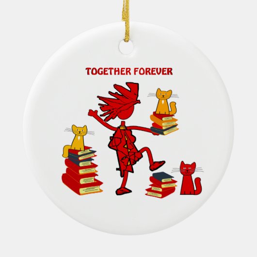 Katzen Liebe Bücher Keramik Ornament (Hinten)