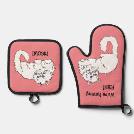 Katzen Liebe Fisch Ofenhandschuh & Topflappen-Set