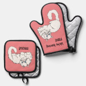 Katzen Liebe Fisch Ofenhandschuh & Topflappen-Set (Vorderseite/Rückseite)