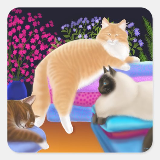 Katzen Liebe Saubere Wäsche Quadratischer Aufkleber (Vorderseite)