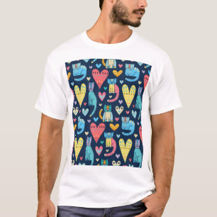 Katzen lieben: Farbige nahtlose Vintage-Muster T-Shirt